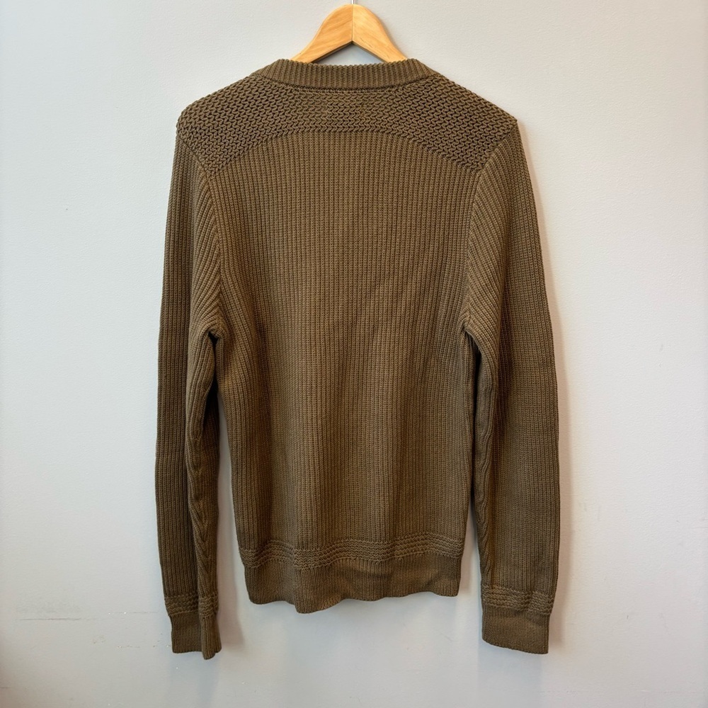 L.L. Bean Signature Men's Medium Henley Sweater Khaki Green Cotton - Picture 2 of 12